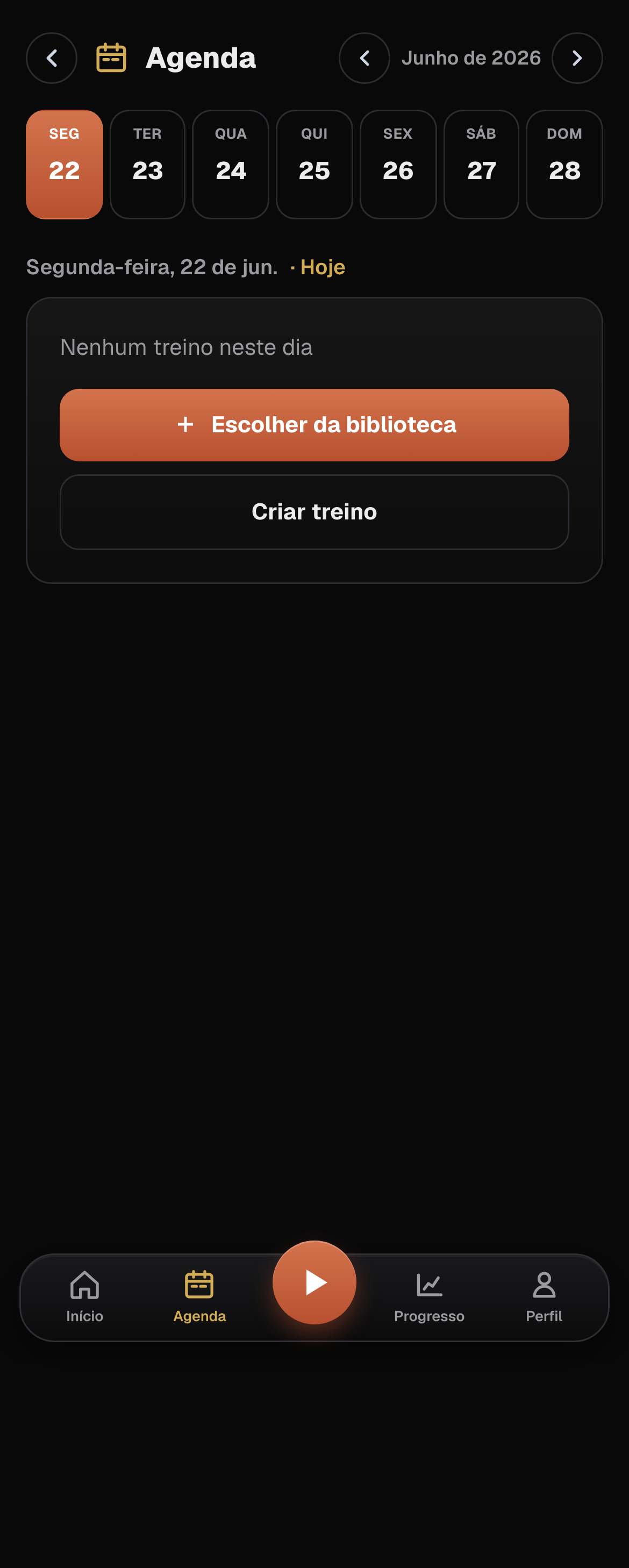 Agenda de treinos programados