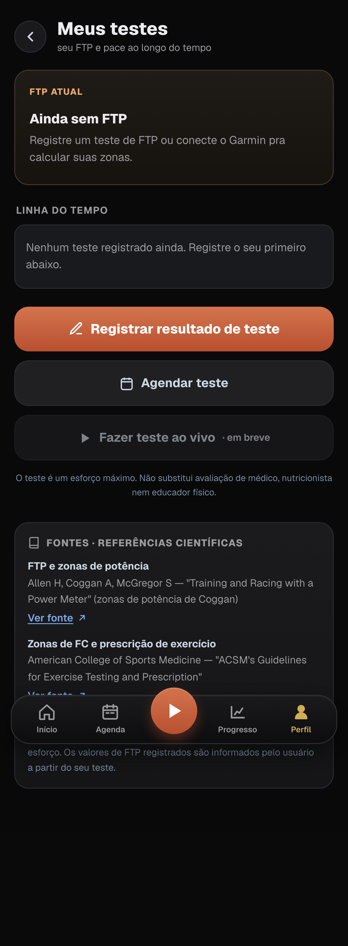 Tela de testes guiados
